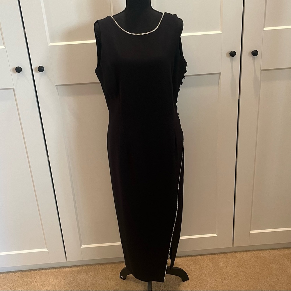 Vintage Chancelle Chic Black Midi Dress LBD with Sparkling Crystals